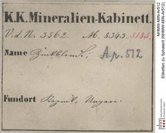 Etiketten zu Sphalerit (NHMW-MIN-Ar512)